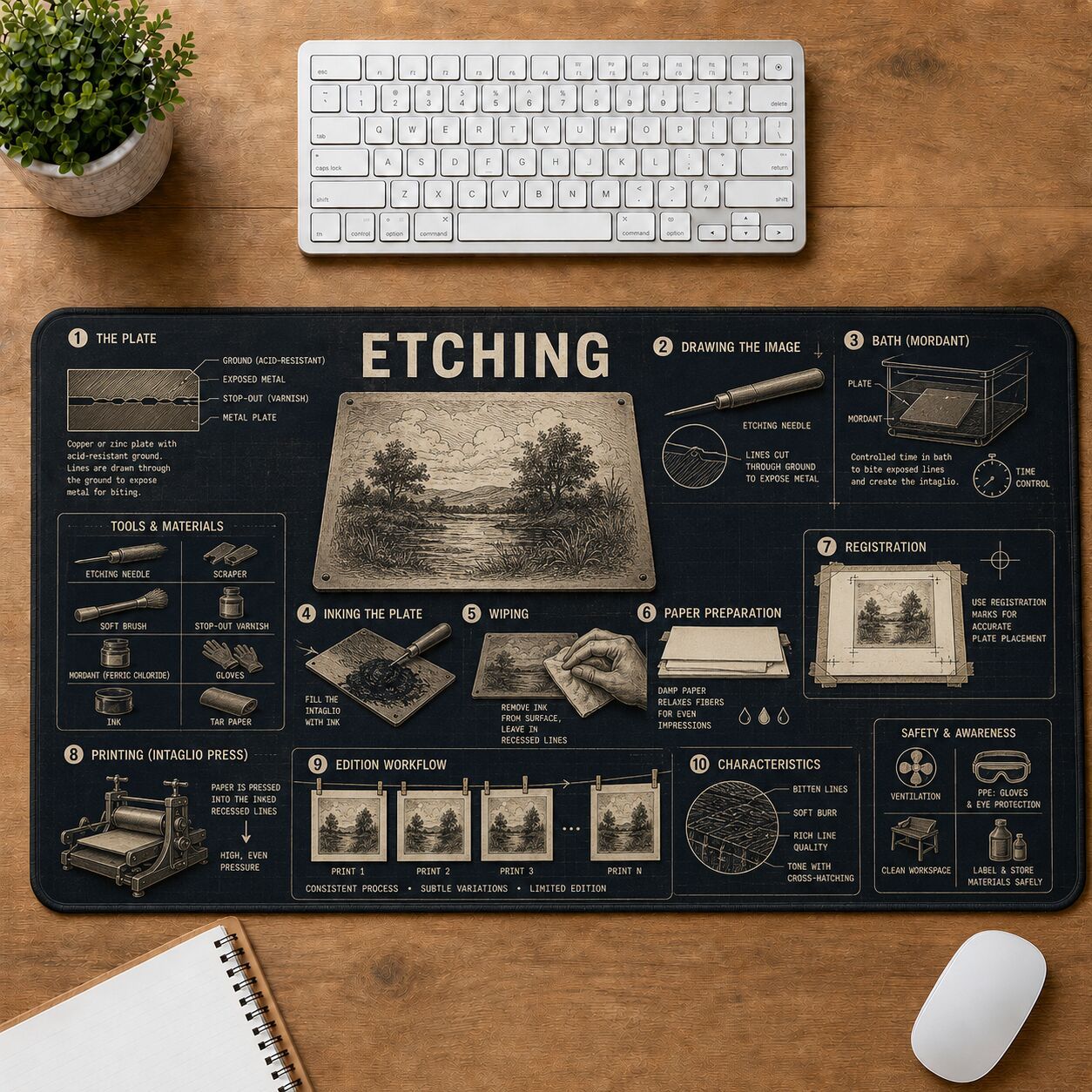 Etching Creative Reference Guide Desk Mat | 5To9Vibe