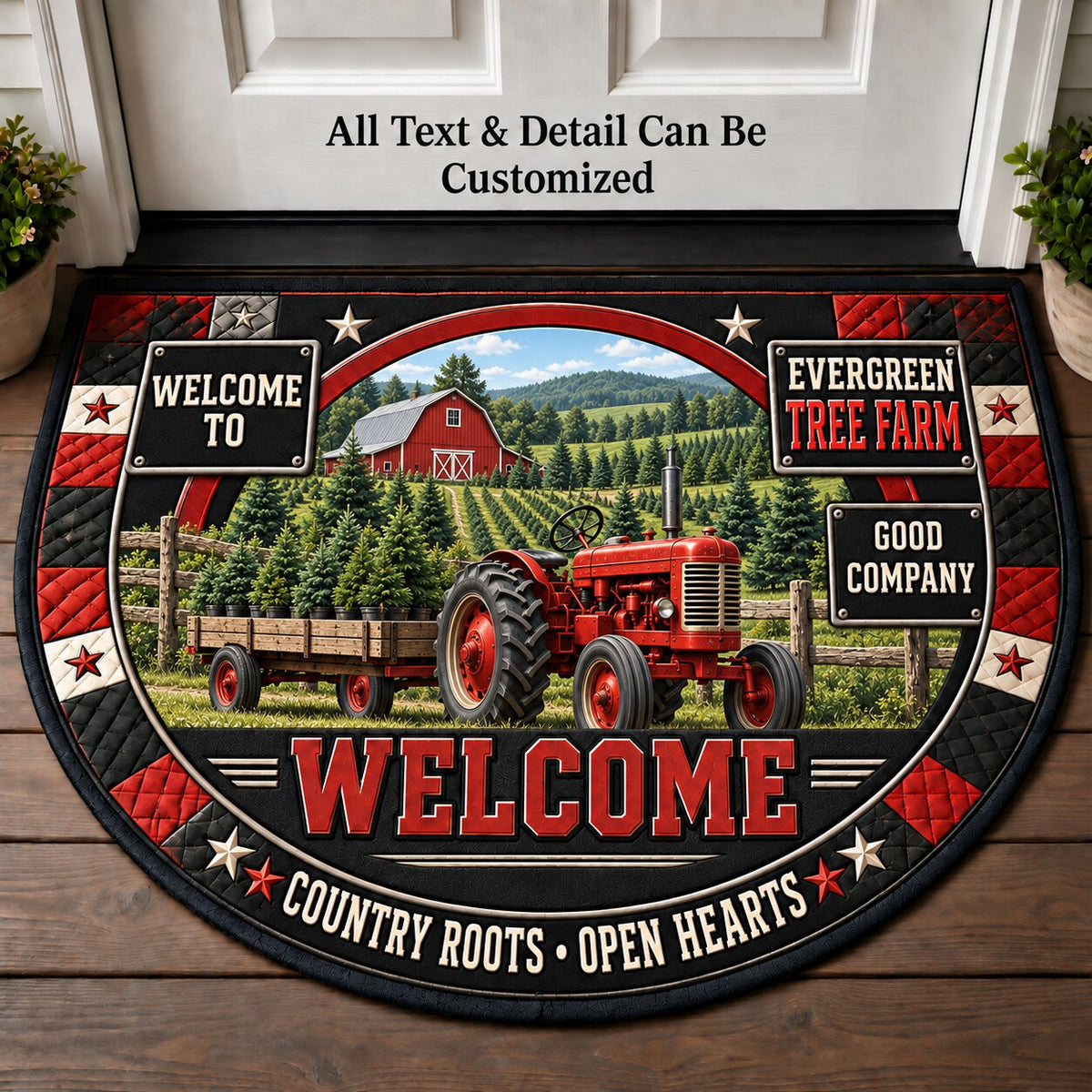 Evergreen Tree Farm Personalized Half Round Mat | 5To9Vibe