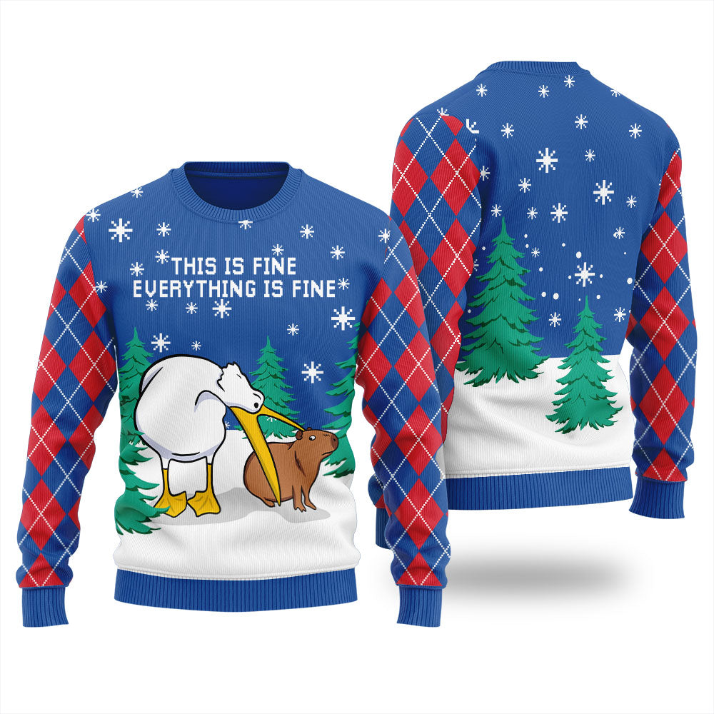 Everything Is Fine Capybara Men's Ugly Christmas Sweater