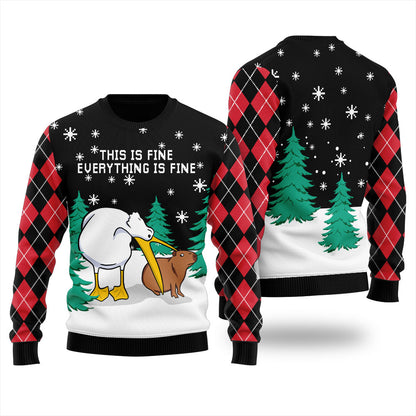 Everything Is Fine Capybara Men's Ugly Christmas Sweater