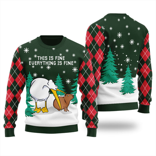 Everything Is Fine Capybara Men's Ugly Christmas Sweater
