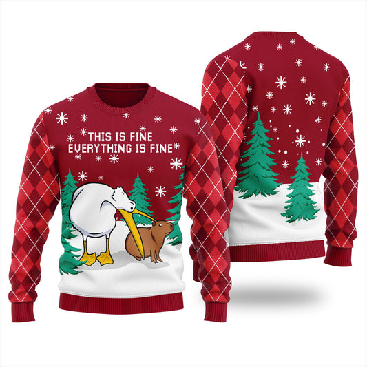 Everything Is Fine Capybara Ugly Christmas Sweater Adults