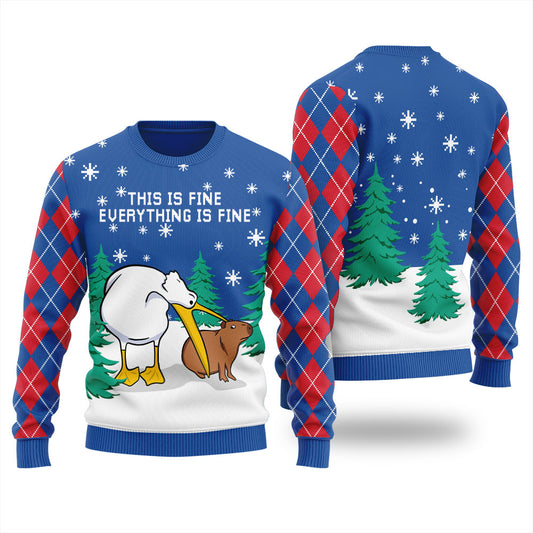 Everything Is Fine Capybara Ugly Christmas Sweater For Women