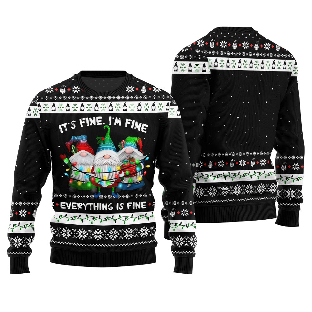 Everything Is Fine Funny Gnome Ugly Christmas Sweater