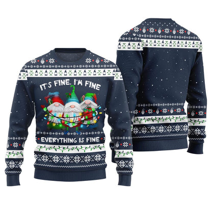 Everything Is Fine Funny Gnome Ugly Christmas Sweater