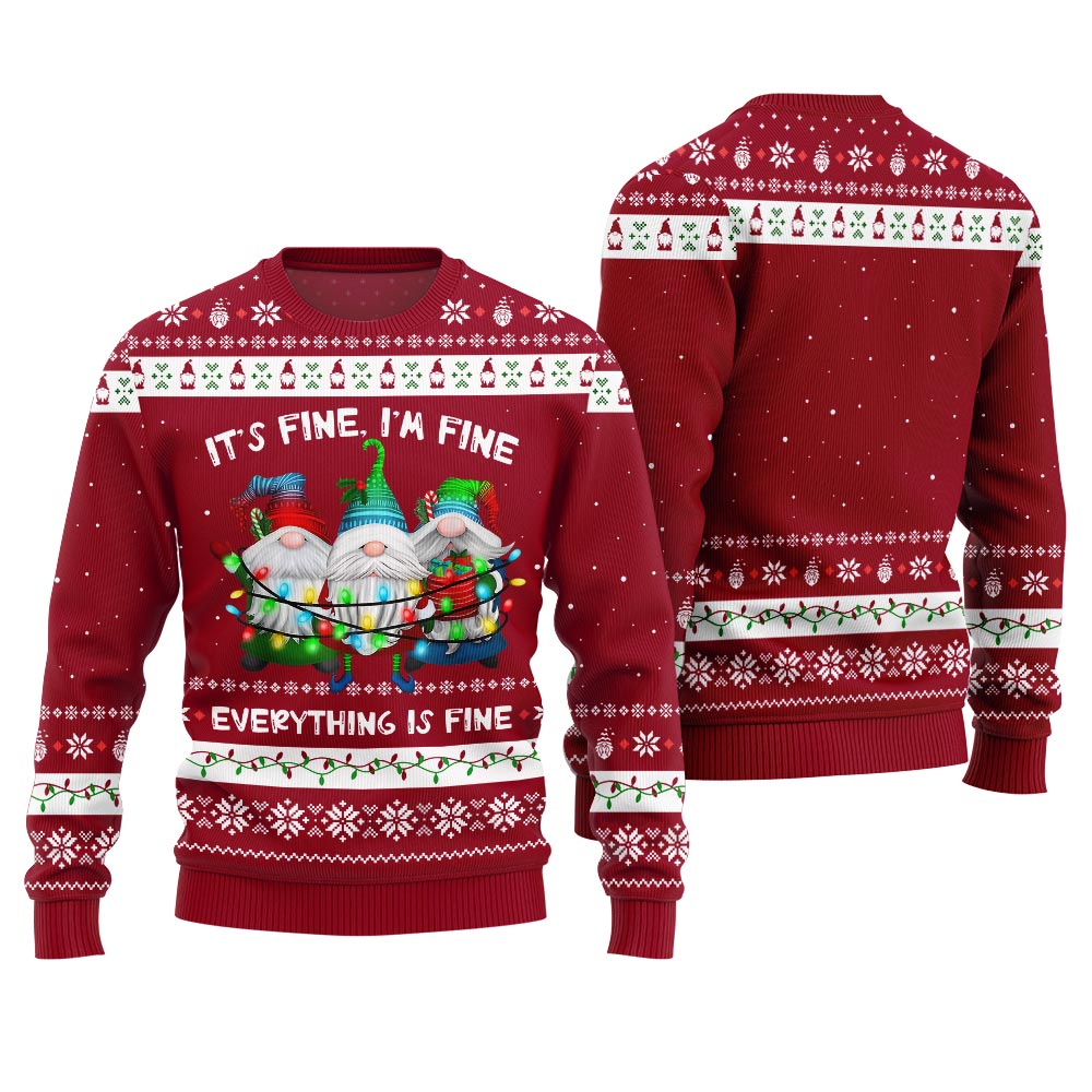 Everything Is Fine Funny Gnome Ugly Christmas Sweater