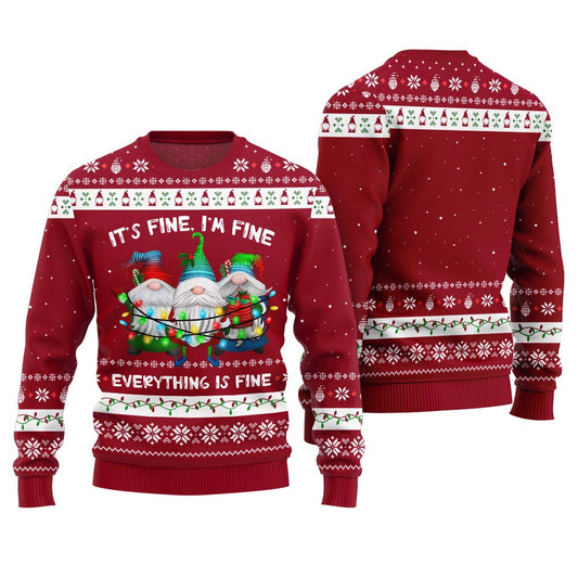 Everything Is Fine Funny Gnome Ugly Christmas Sweater