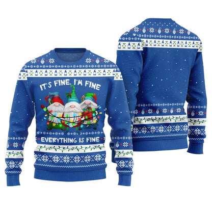 Everything Is Fine Funny Gnome Ugly Christmas Sweater