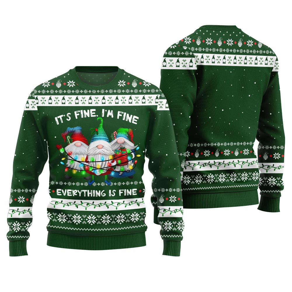 Everything Is Fine Funny Gnome Ugly Christmas Sweater