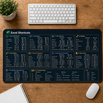 Excel Shortcuts Cheat Sheet Quick Reference Guide Desk Mat | 5To9Vibe