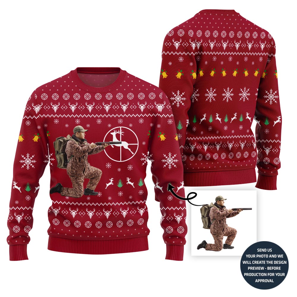 Exclusive Custom Hunting Picture Ugly Christmas Sweater