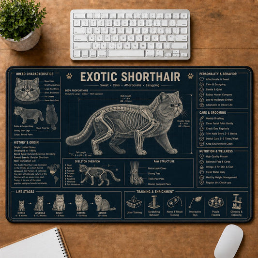 Exotic Shorthair Cat Breed Desk Mat Anatomy Guide | 5To9Vibe
