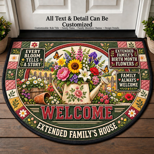 Extended Family's Birth Month Flowers Personalized Half Round Mat | 5To9Vibe