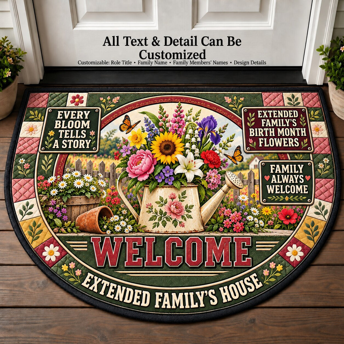 Extended Family's Birth Month Flowers Personalized Half Round Mat | 5To9Vibe
