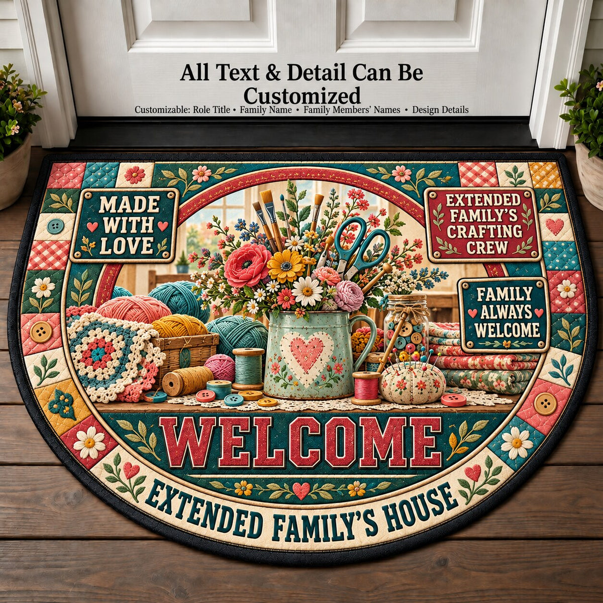 Extended Family's Crafting Crew Personalized Half Round Mat | 5To9Vibe