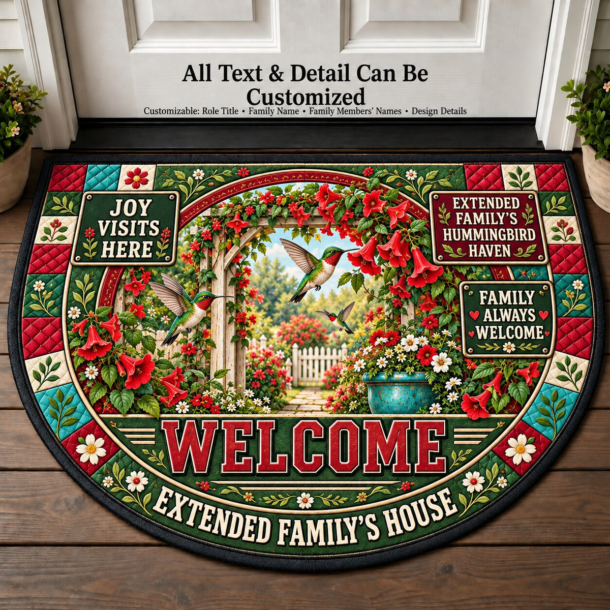 Extended Family's Hummingbird Haven Personalized Half Round Mat | 5To9Vibe
