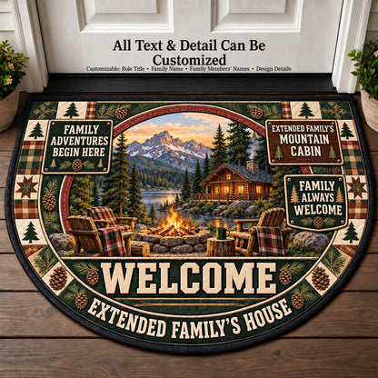 Extended Family's Mountain Cabin Personalized Half Round Mat | 5To9Vibe