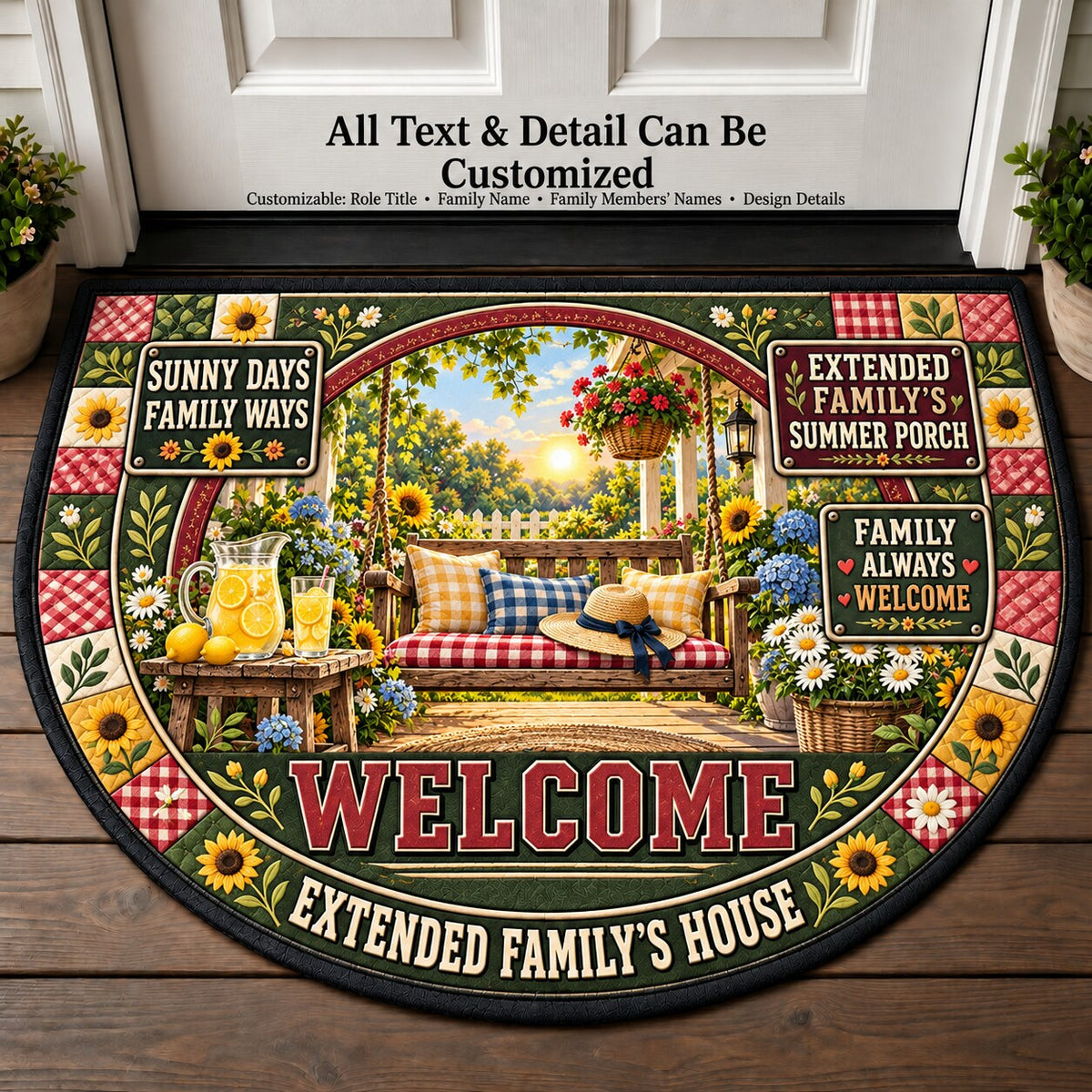 Extended Family's Summer Porch Personalized Half Round Mat | 5To9Vibe