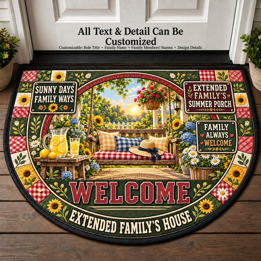 Extended Family's Summer Porch Personalized Half Round Mat | 5To9Vibe