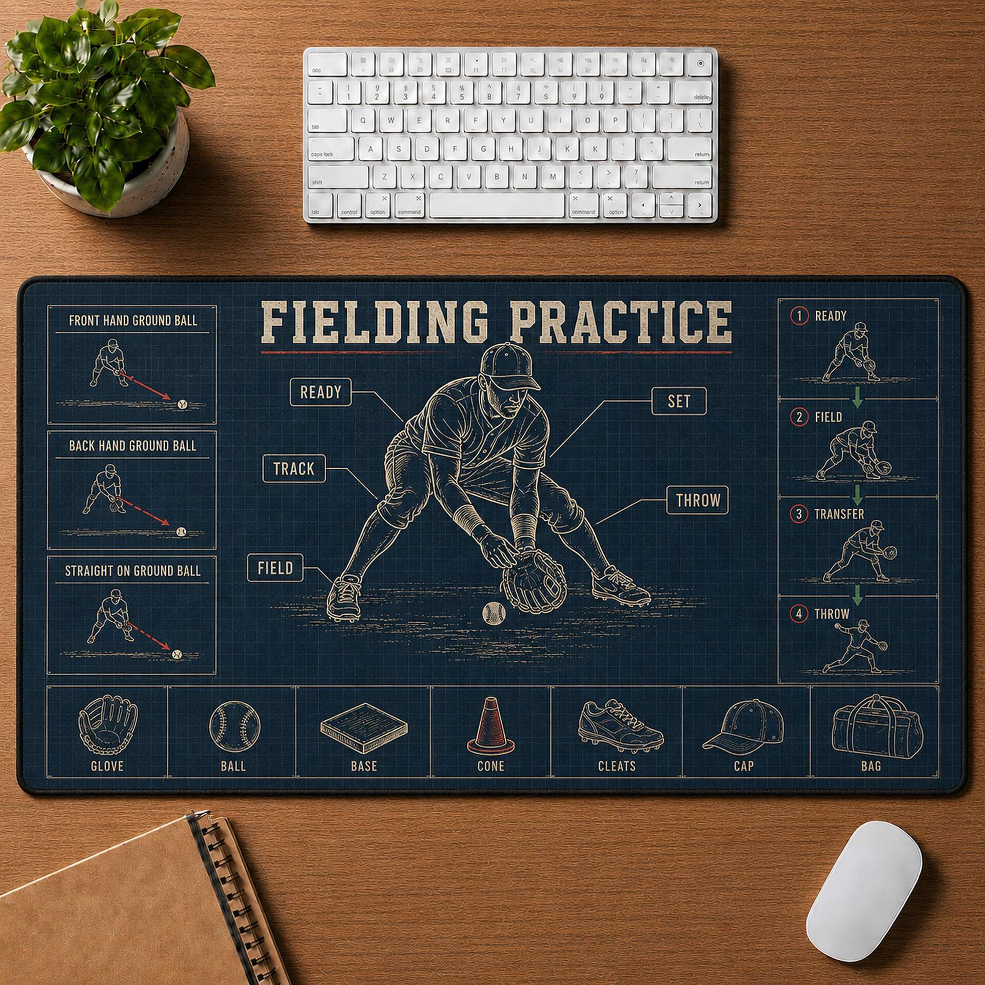 Fielding Practice Blueprint Desk Mat | 5To9Vibe