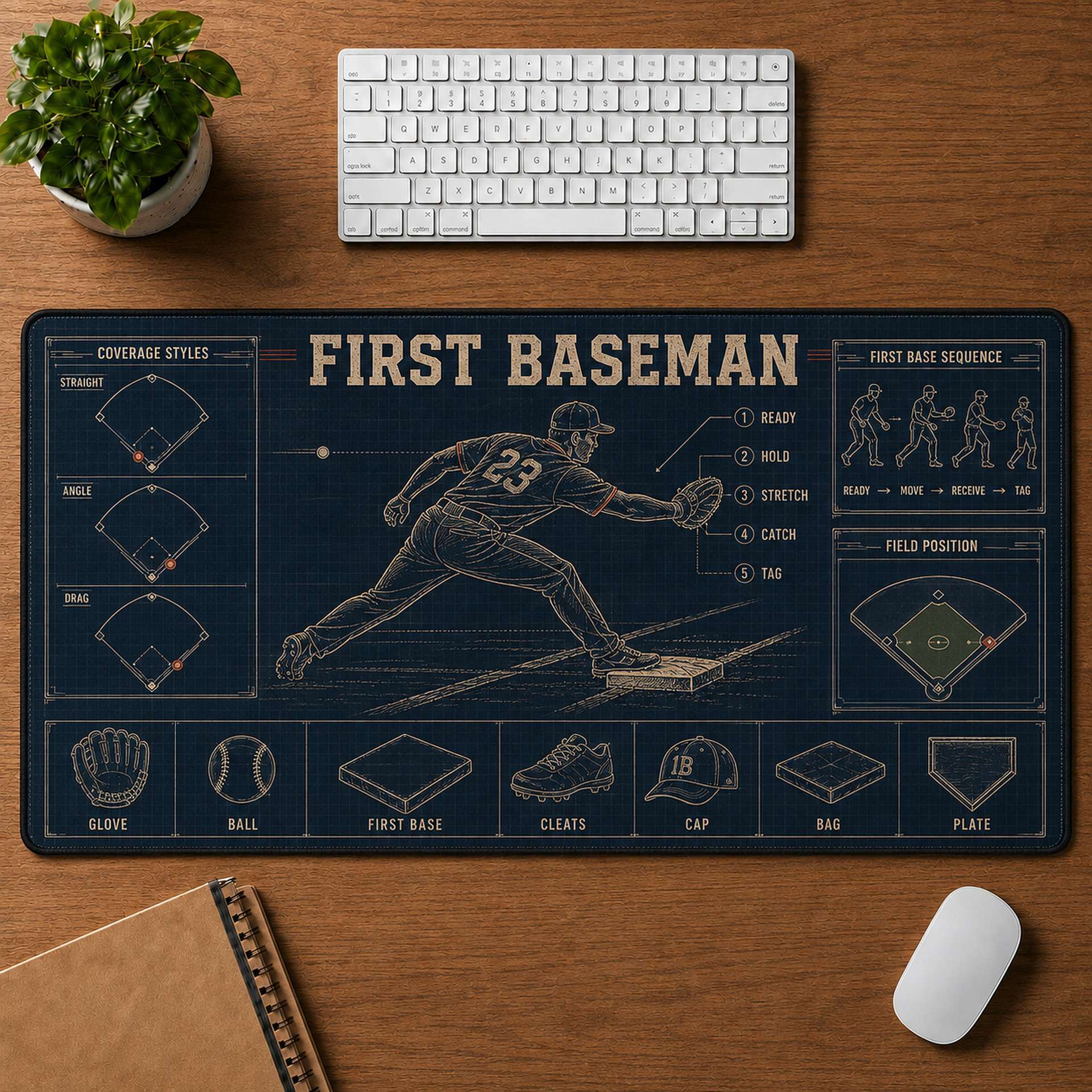 First Baseman Blueprint Desk Mat | 5To9Vibe