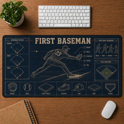 First Baseman Blueprint Desk Mat | 5To9Vibe