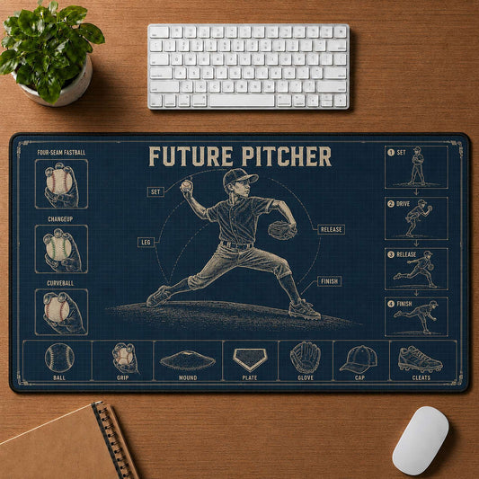 Future Pitcher Blueprint Desk Mat | 5To9Vibe