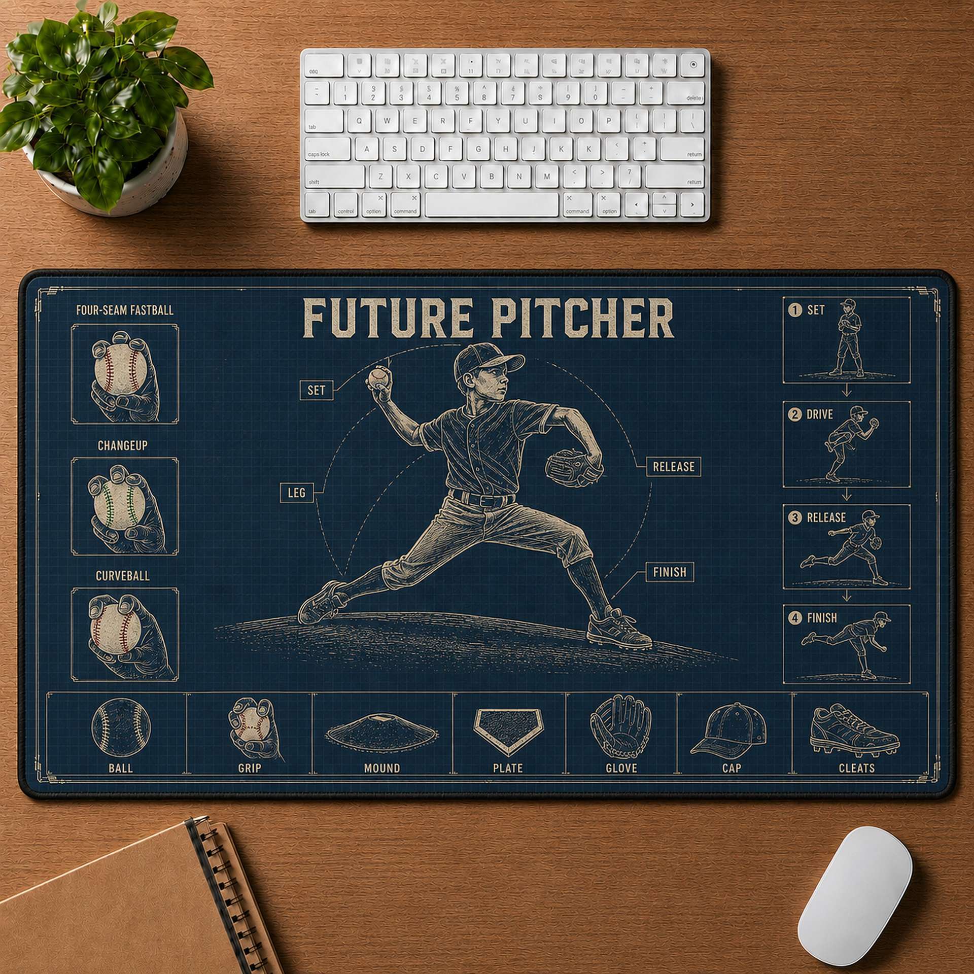 Future Pitcher Blueprint Desk Mat | 5To9Vibe