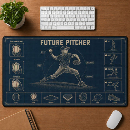 Future Pitcher Blueprint Desk Mat | 5To9Vibe