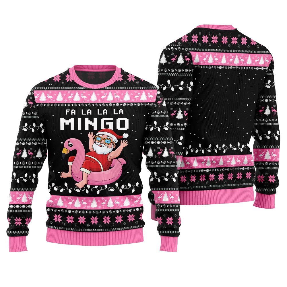 Fa La La La Mingo Santa And Flamingo Ugly Christmas Sweater