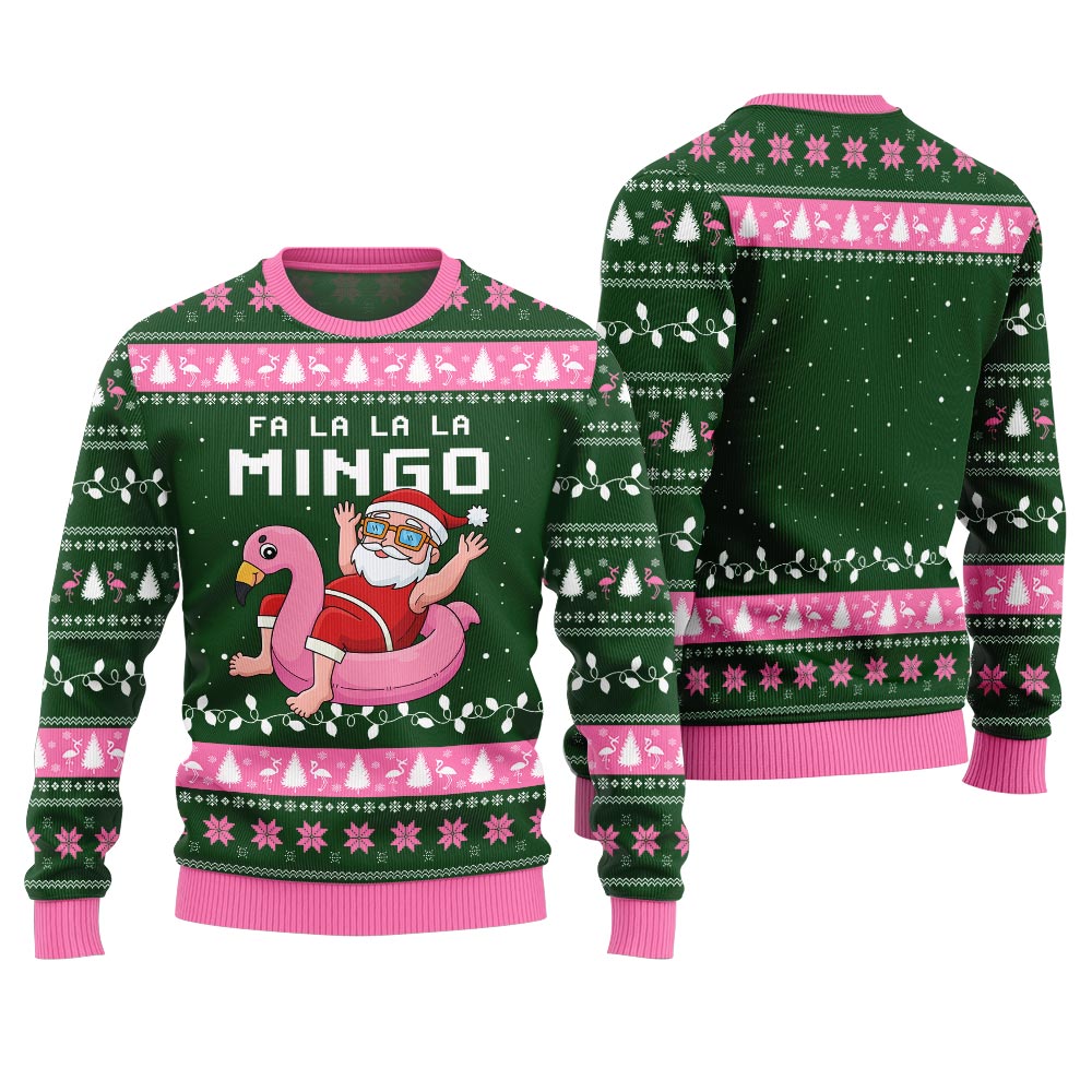 Fa La La La Mingo Santa And Flamingo Ugly Christmas Sweater