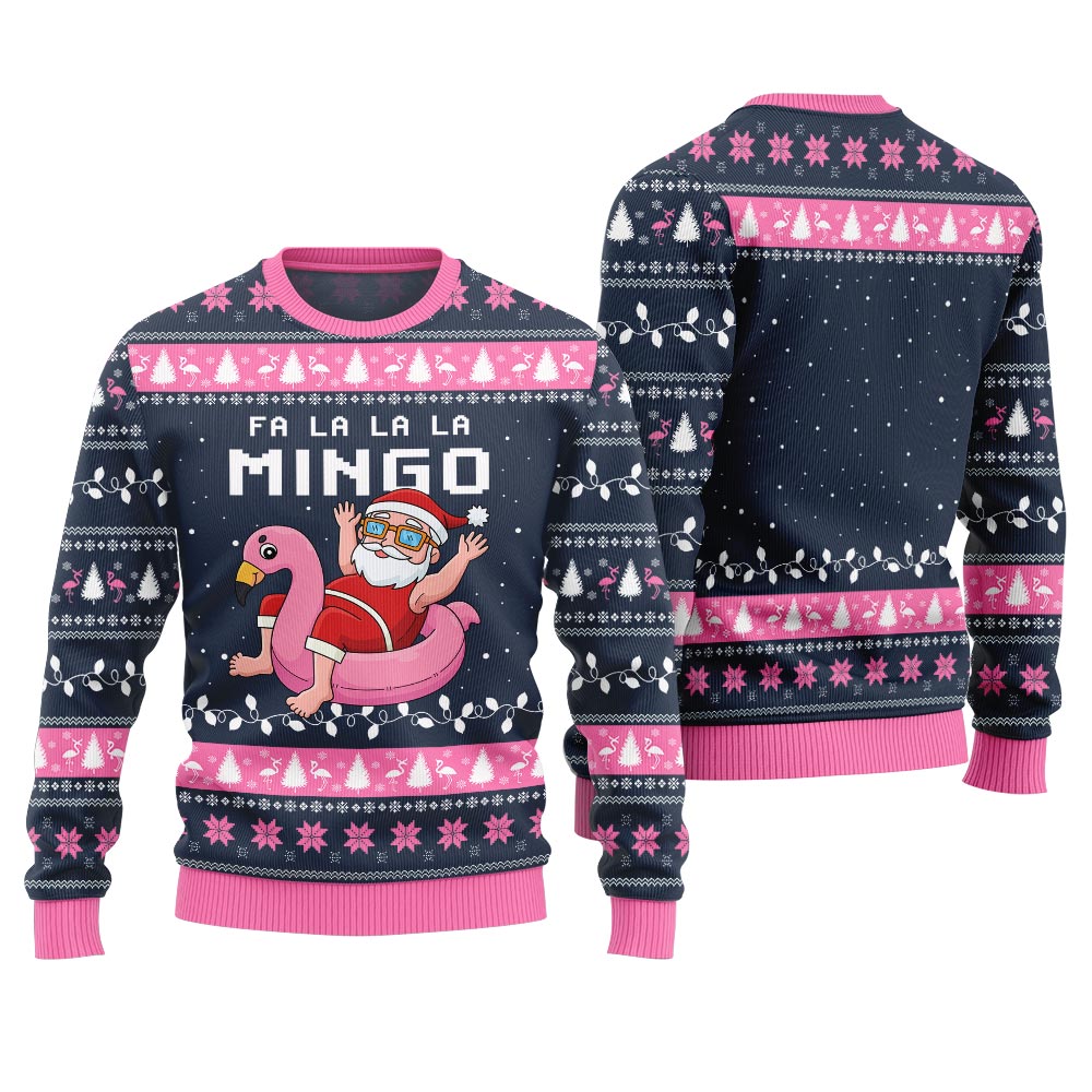 Fa La La La Mingo Santa And Flamingo Ugly Christmas Sweater
