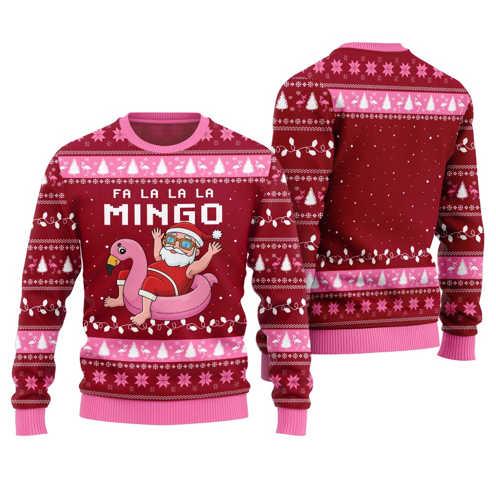Fa La La La Mingo Santa And Flamingo Ugly Christmas Sweater