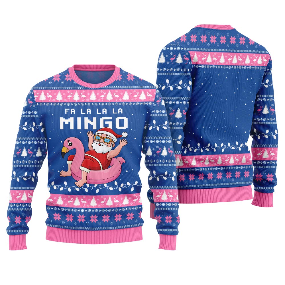Fa La La La Mingo Santa And Flamingo Ugly Christmas Sweater