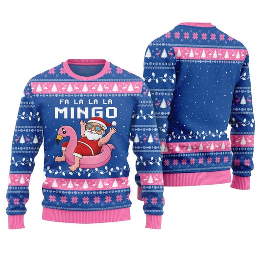 Fa La La La Mingo Santa And Flamingo Ugly Christmas Sweater
