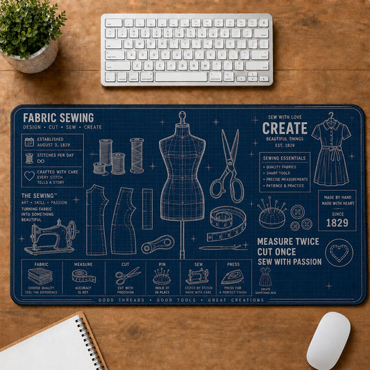 Fabric Sewing Handcraft Technical Guide Desk Mat | 5To9Vibe