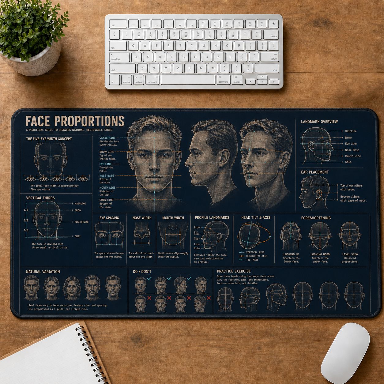 Face Proportions Creative Reference Guide Desk Mat | 5To9Vibe