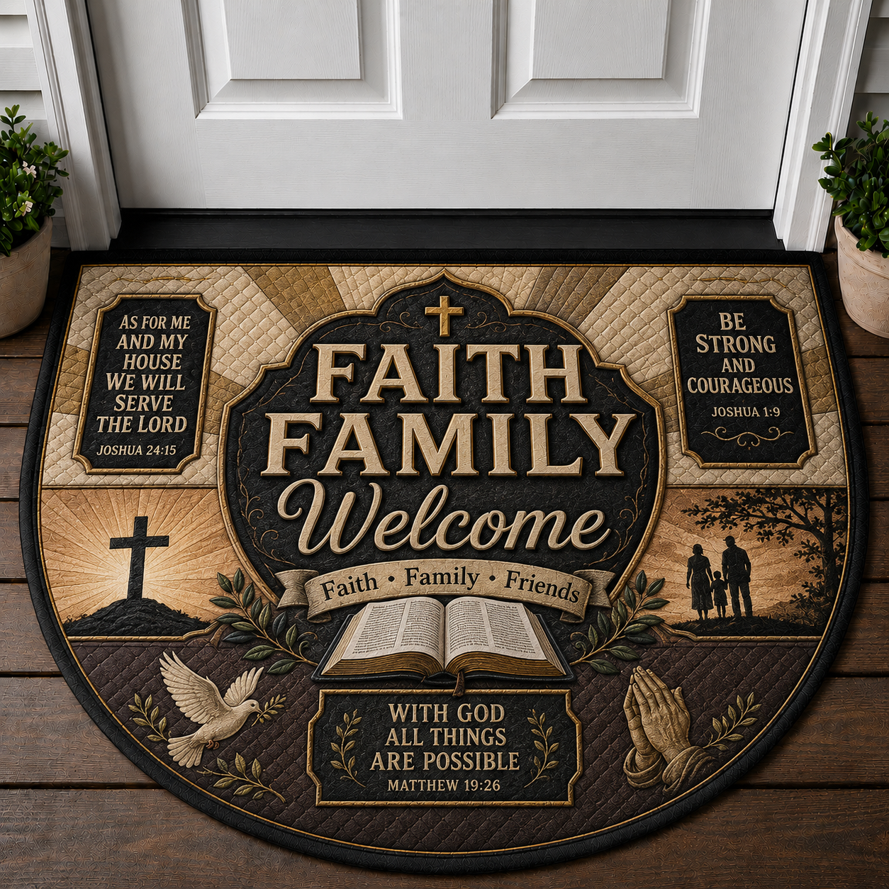 Jesus Welcome Mat - With God All Things Are Possible Christian Shield Doormat - 5to9vibe