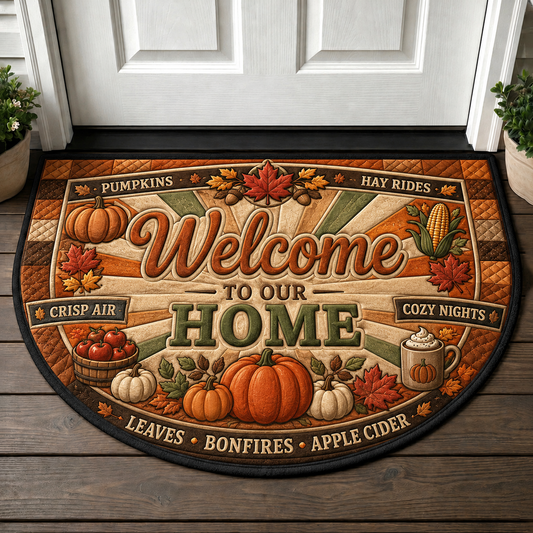 Fall Welcome Mat - Rustic Pumpkin and Autumn Leaves Seasonal Doormat - 5to9vibe