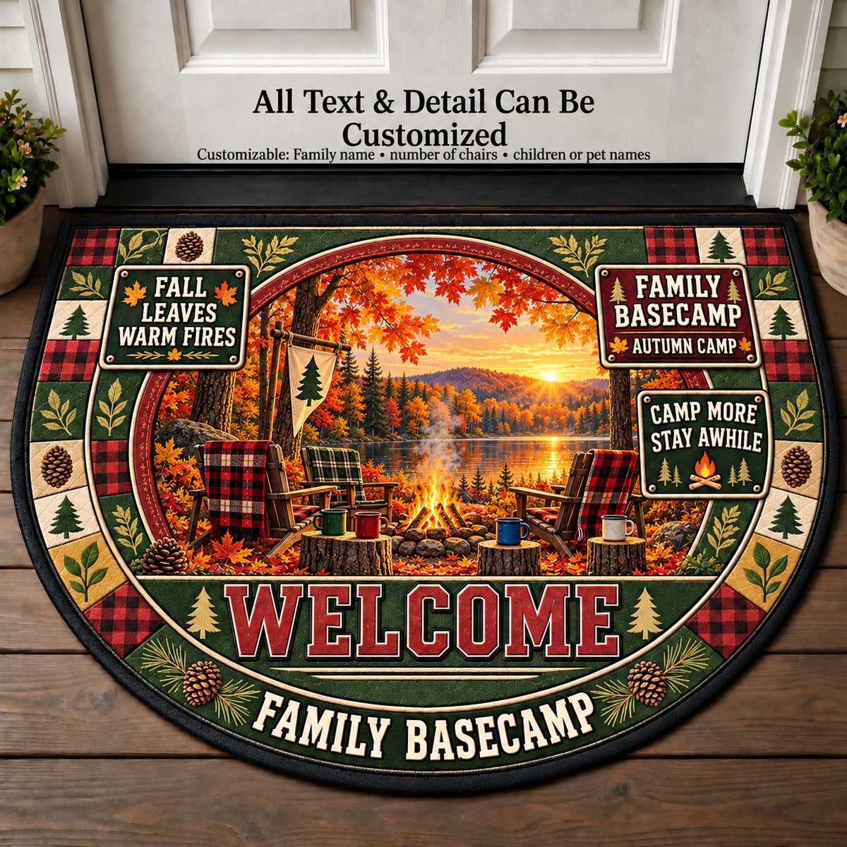 Autumn Camp - Family Basecamp Personalized Half Round Mat | 5To9Vibe