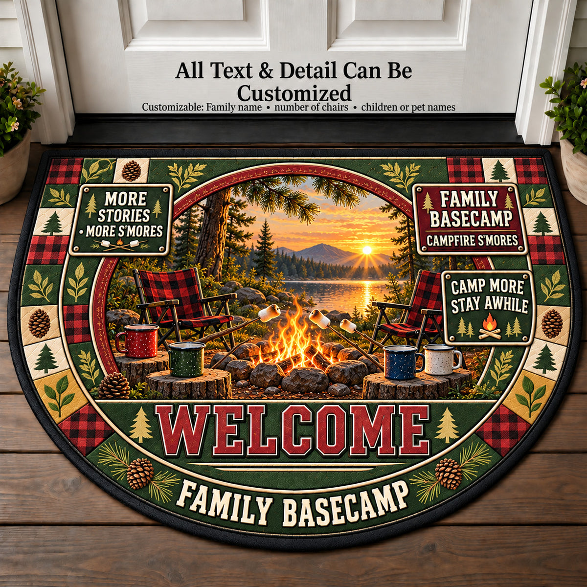 Campfire Smores - Family Basecamp Personalized Half Round Mat | 5To9Vibe