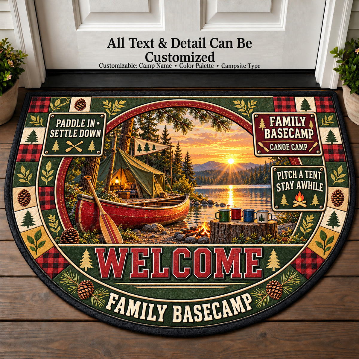 Canoe Camp - Family Basecamp Personalized Half Round Mat | 5To9Vibe