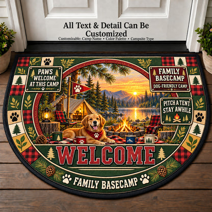 Dog Friendly Camp - Family Basecamp Personalized Half Round Mat | 5To9Vibe