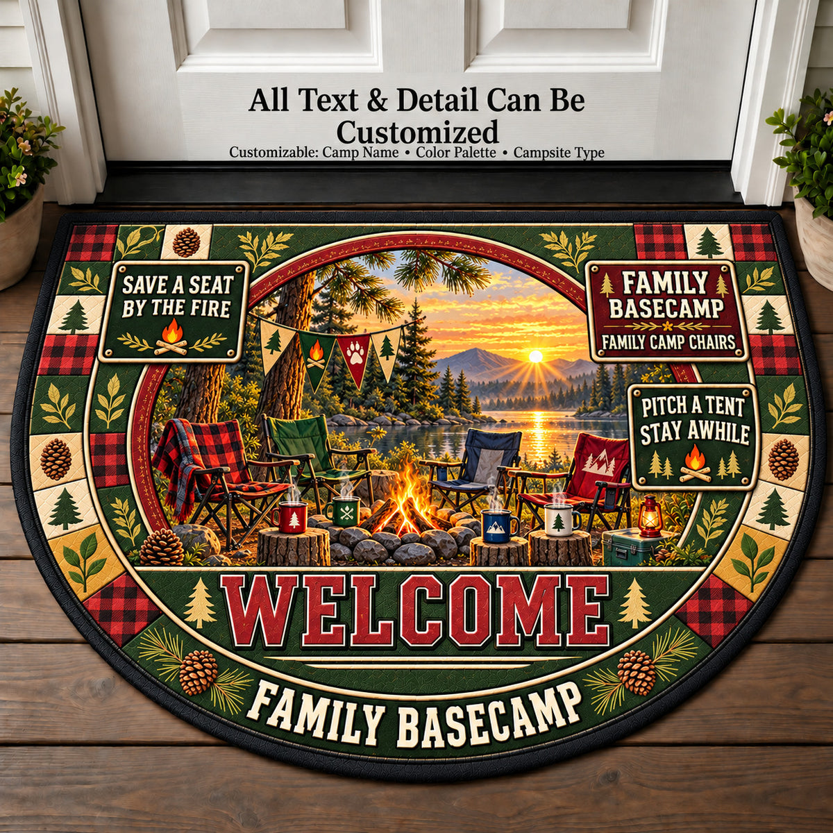 Family Camp Chairs - Family Basecamp Personalized Half Round Mat | 5To9Vibe