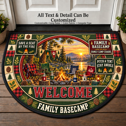 Family Camp Chairs - Family Basecamp Personalized Half Round Mat | 5To9Vibe
