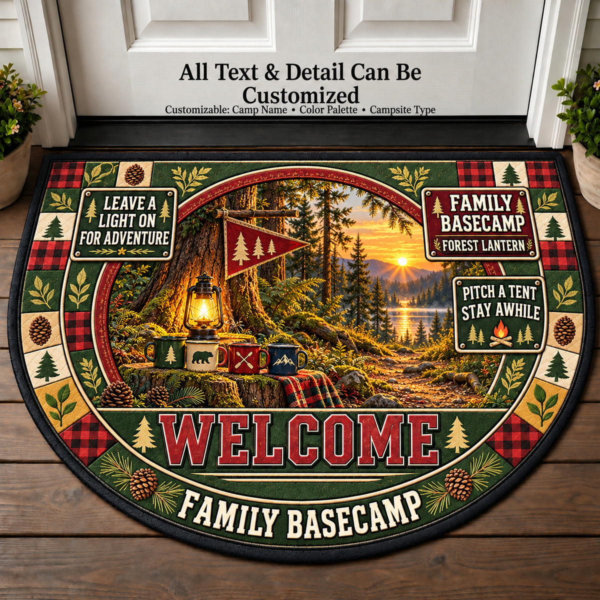 Forest Lantern - Family Basecamp Personalized Half Round Mat | 5To9Vibe