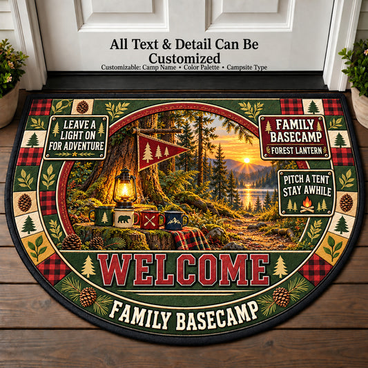 Forest Lantern - Family Basecamp Personalized Half Round Mat | 5To9Vibe