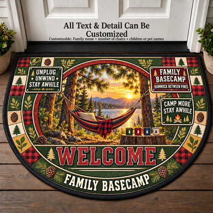 Hammock Between Pines - Family Basecamp Personalized Half Round Mat | 5To9Vibe