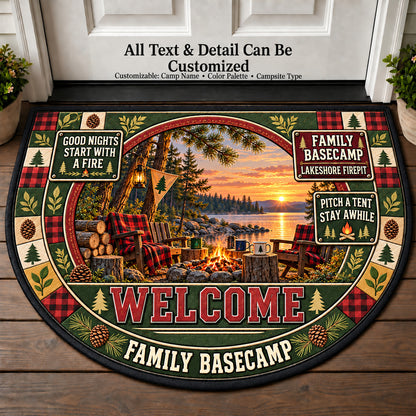 Lakeshore Firepit - Family Basecamp Personalized Half Round Mat | 5To9Vibe
