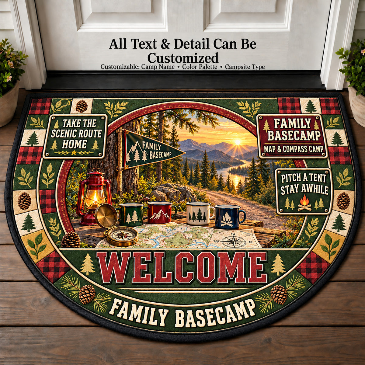 Map Compass Camp - Family Basecamp Personalized Half Round Mat | 5To9Vibe